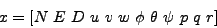 \begin{displaymath}
x = [N E D u v w \phi \theta \psi p q r]
\end{displaymath}